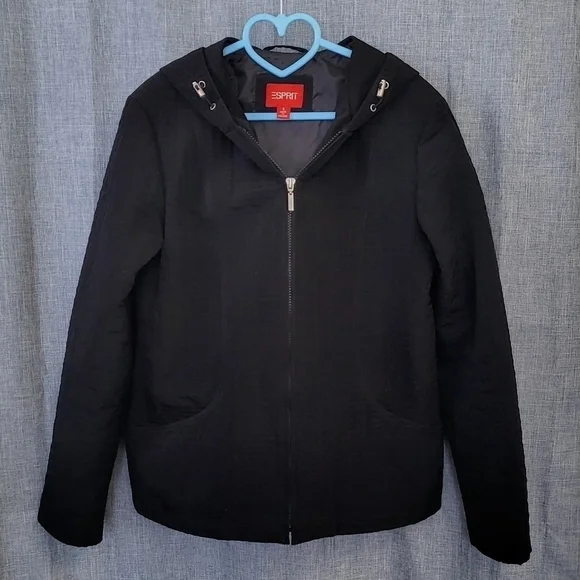 ESPRIT Quilted Jacket with Hood Full Zip Black Size Small - Picture 4 of 10